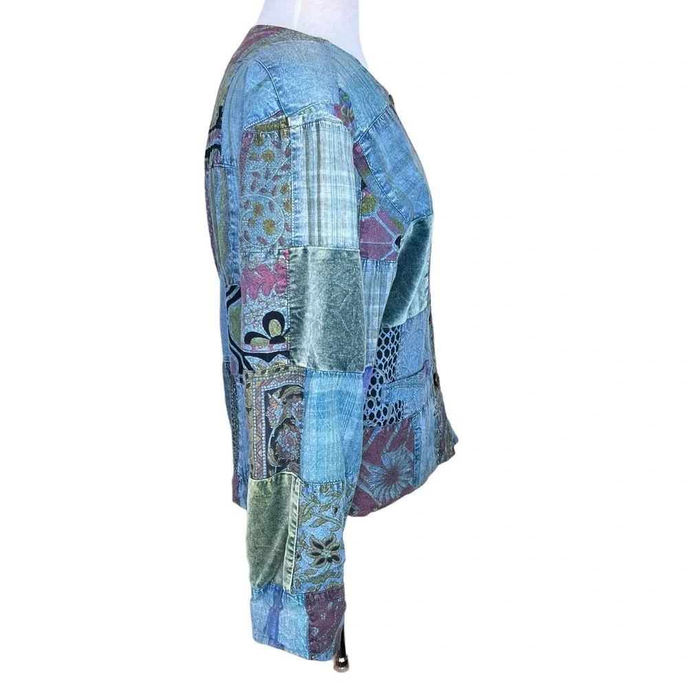 Sacred Threads Women’s Boho Art-to-Wear Patchwork Cotton Jacket Size Small